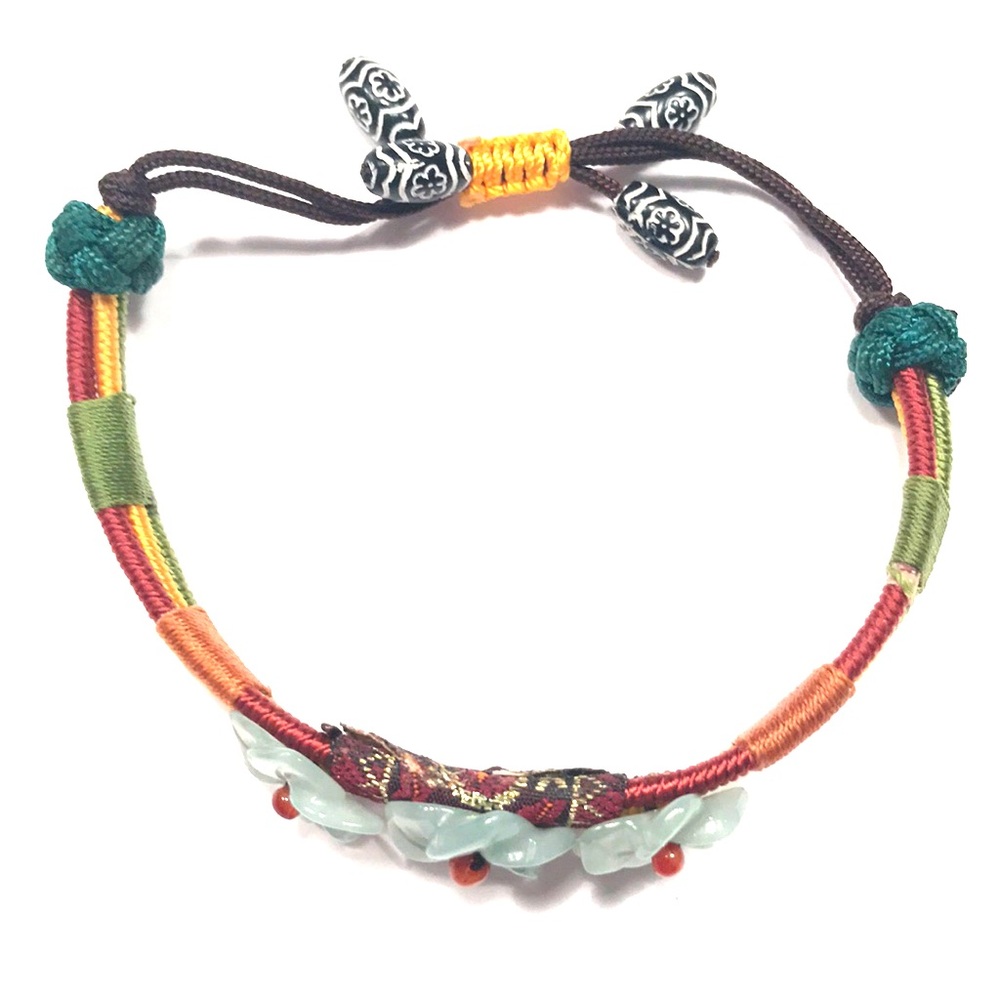 3 Green Jade Flower Adjustable Bracelet NWT